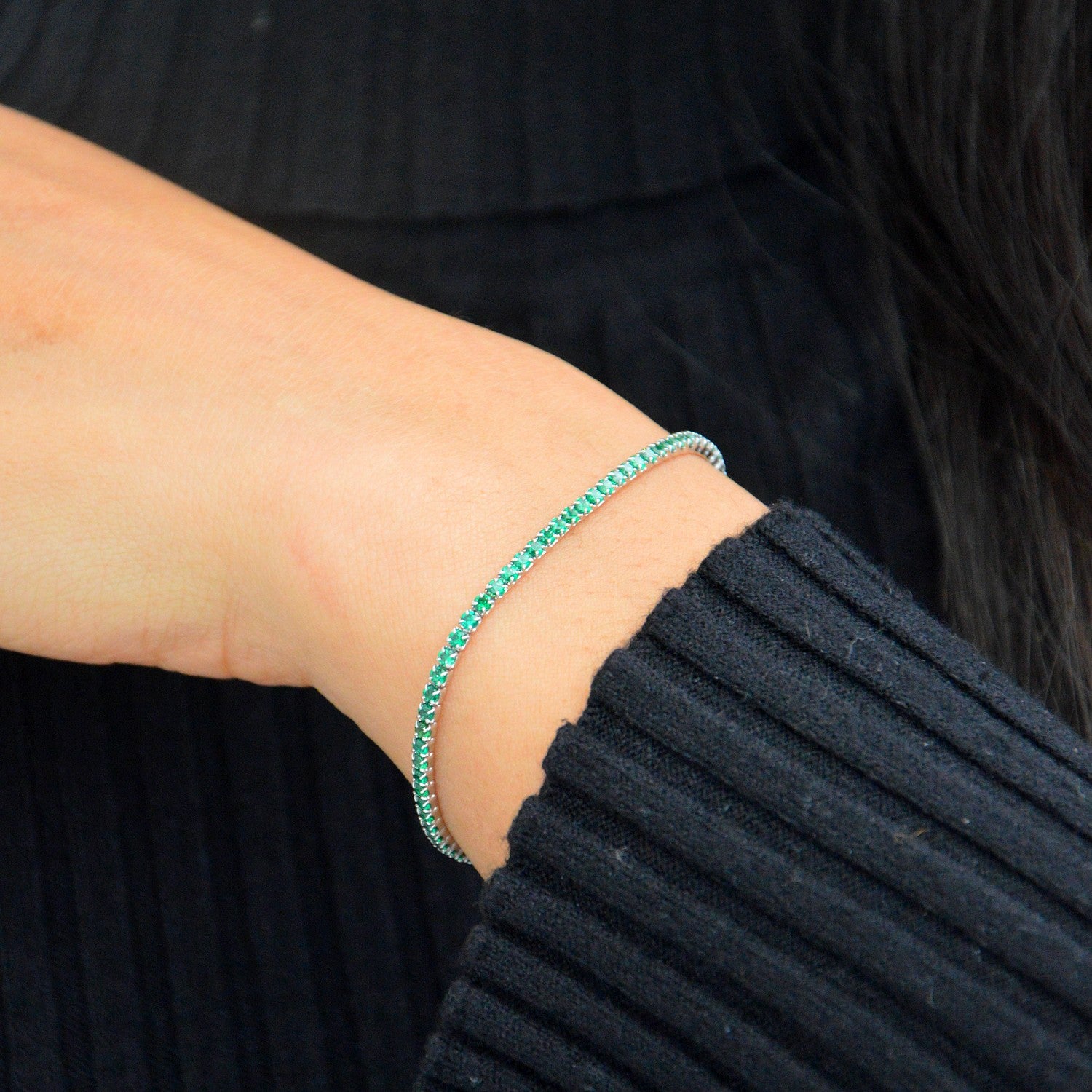 Bracelet Tennis Signature - Héritage – Vert Emeraude - Plaqué Or 18K ou Argent 925 Rhodié & Zirconium