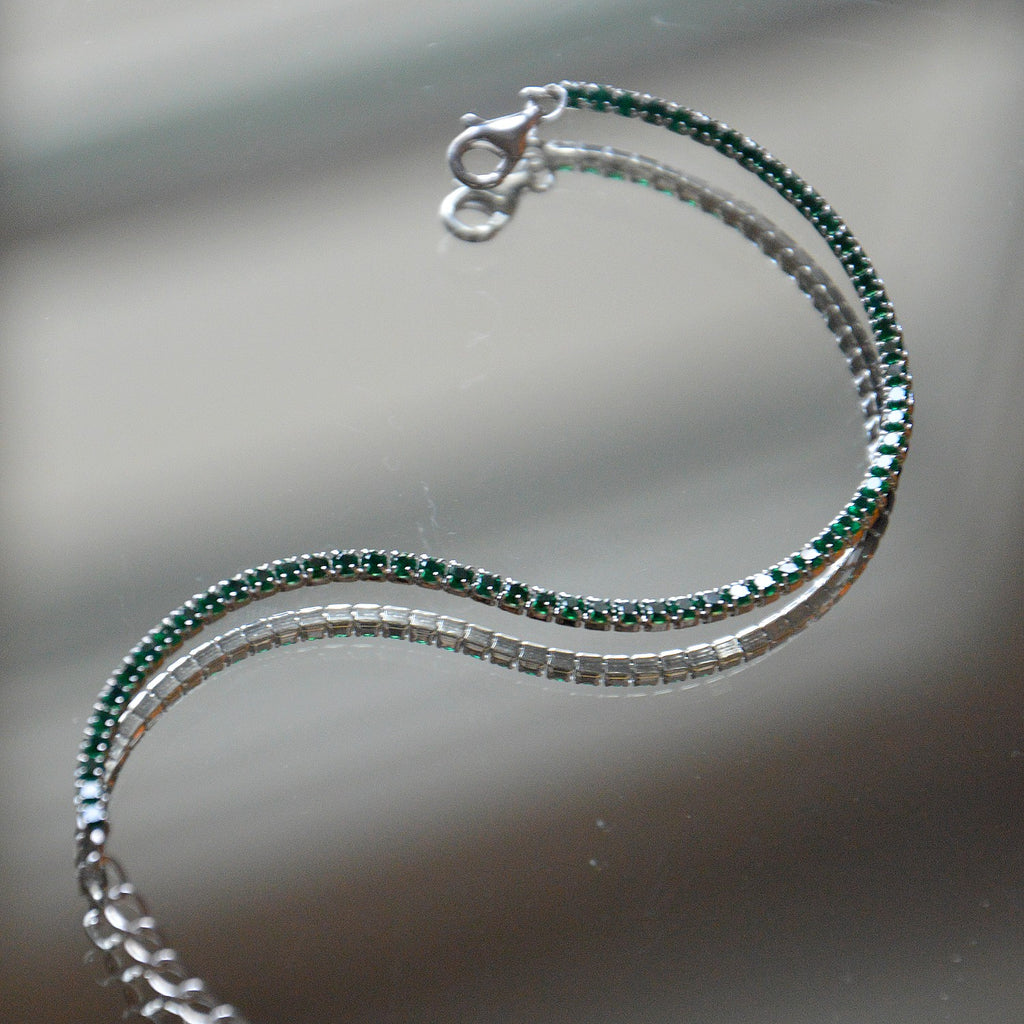 Bracelet Tennis Signature - Héritage – Vert Emeraude - Plaqué Or 18K ou Argent 925 Rhodié & Zirconium