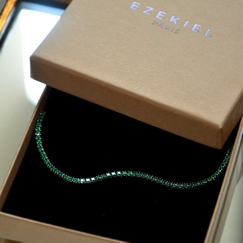 Bracelet Tennis Signature - Héritage – Vert Emeraude - Plaqué Or 18K ou Argent 925 Rhodié & Zirconium