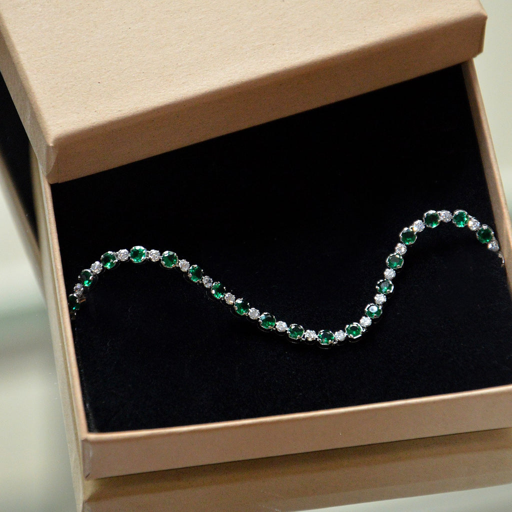Bracelet Tennis Signature - Icône – Vert Emeraude - Plaqué Or 18K ou Argent 925 Rhodié & Zirconiums