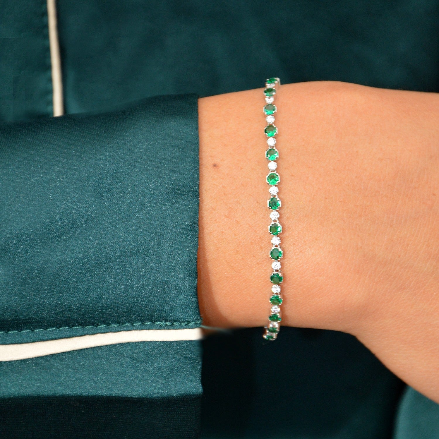 Bracelet Tennis Signature - Icône – Vert Emeraude - Plaqué Or 18K ou Argent 925 Rhodié & Zirconiums