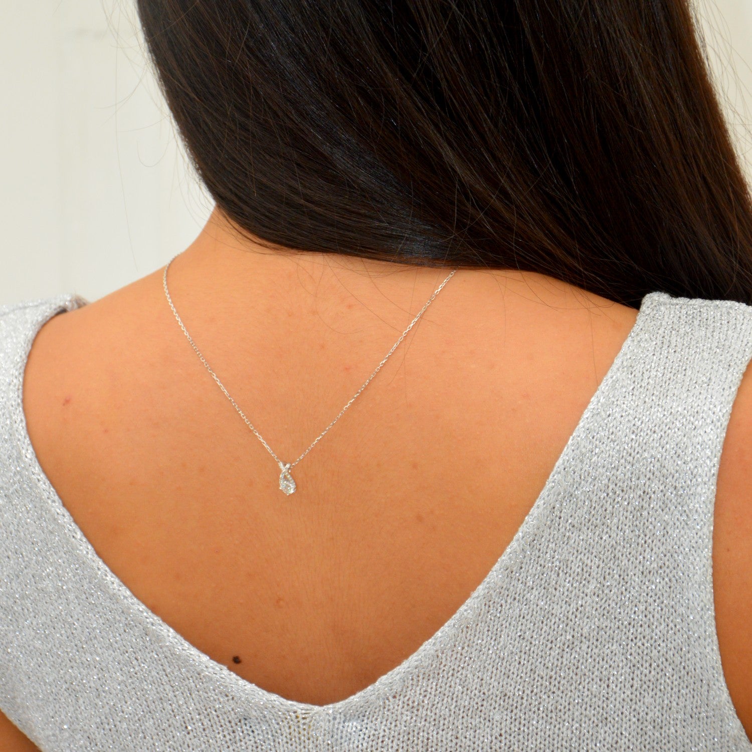 Collier Amour Libre - Pendentif Goutte Argent 925 Rhodié & Zirconium
