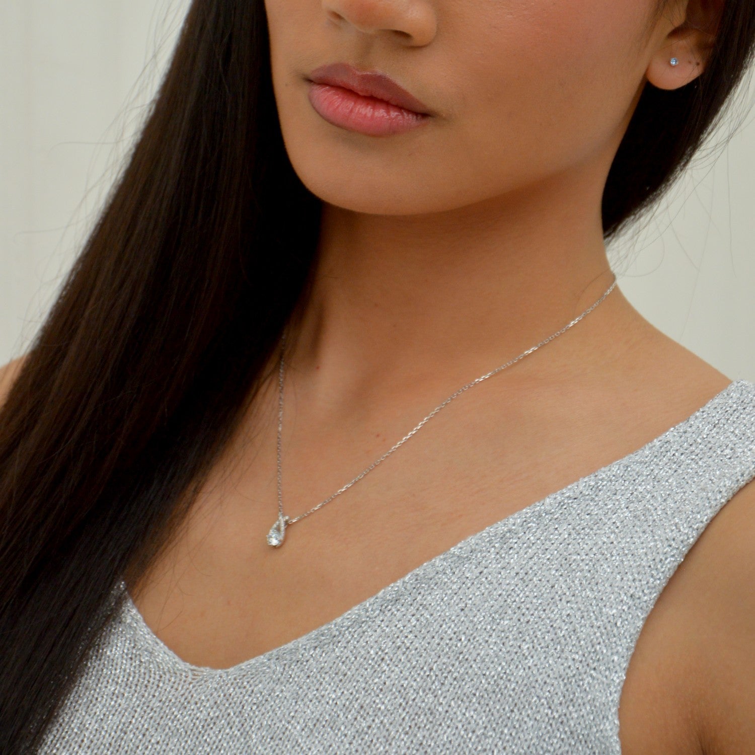 Collier Amour Libre - Pendentif Goutte Argent 925 Rhodié & Zirconium