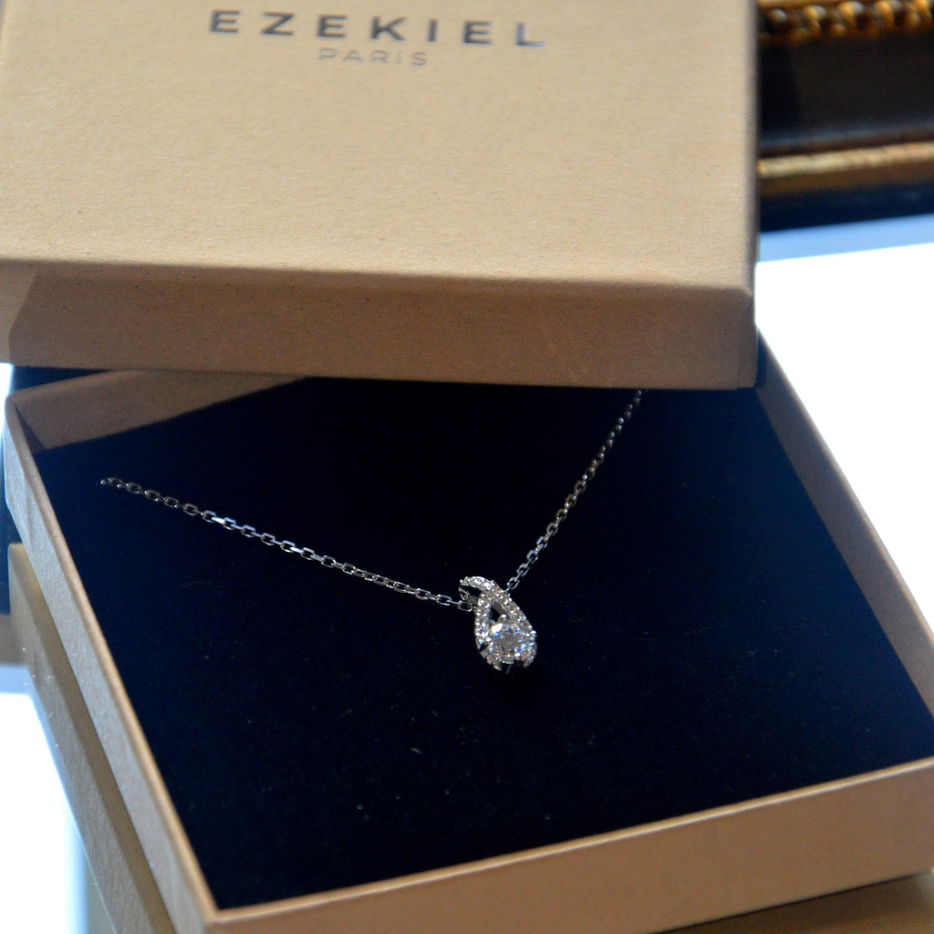 Collier Amour Libre - Pendentif Goutte Argent 925 Rhodié & Zirconium