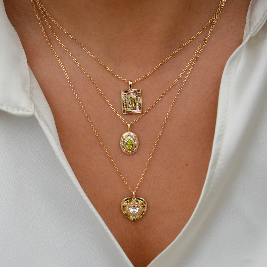 Collier Amour - Pendentif Amulette Cœur Plaqué Or 18K & Zirconium