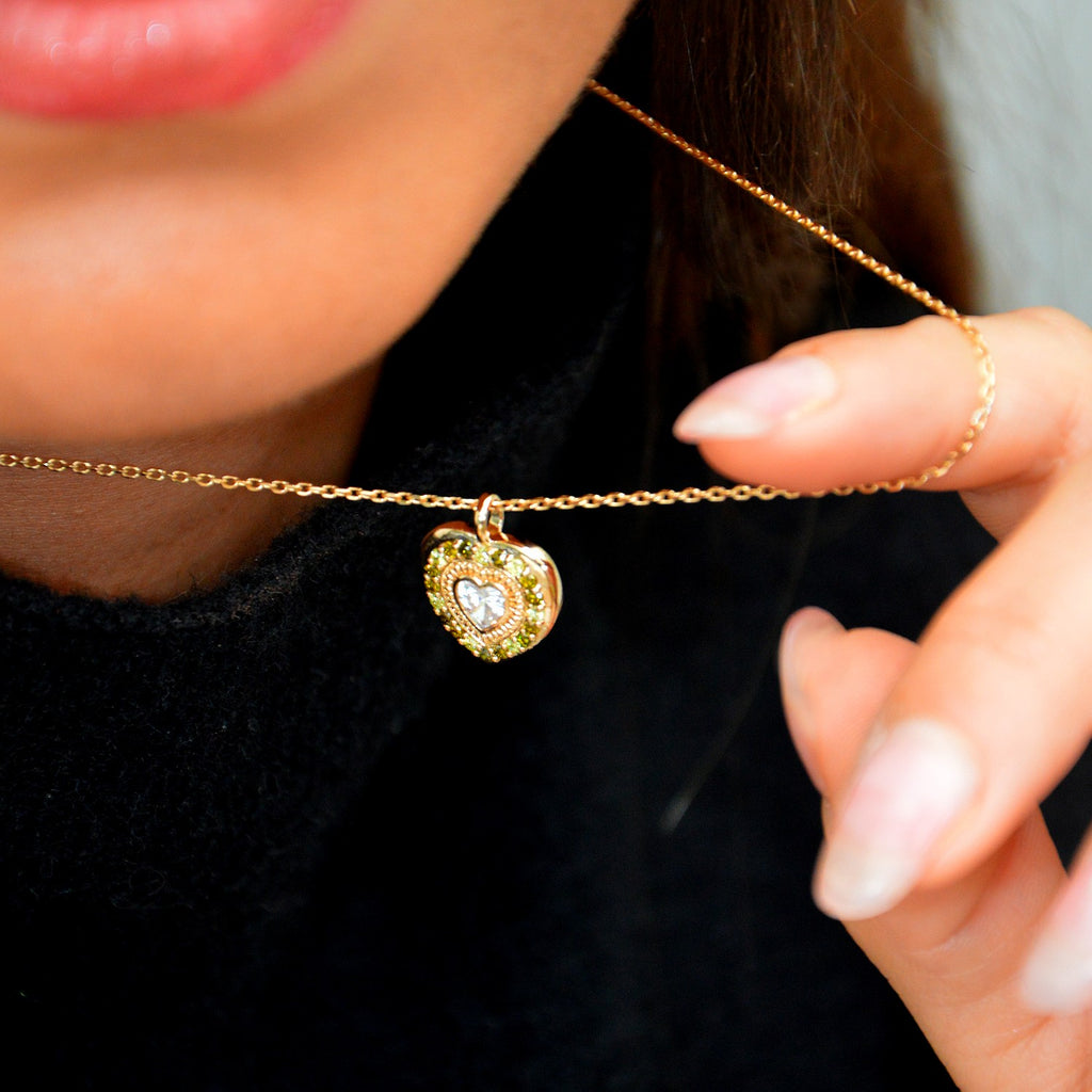 Collier Amour - Pendentif Amulette Cœur Plaqué Or 18K & Zirconium