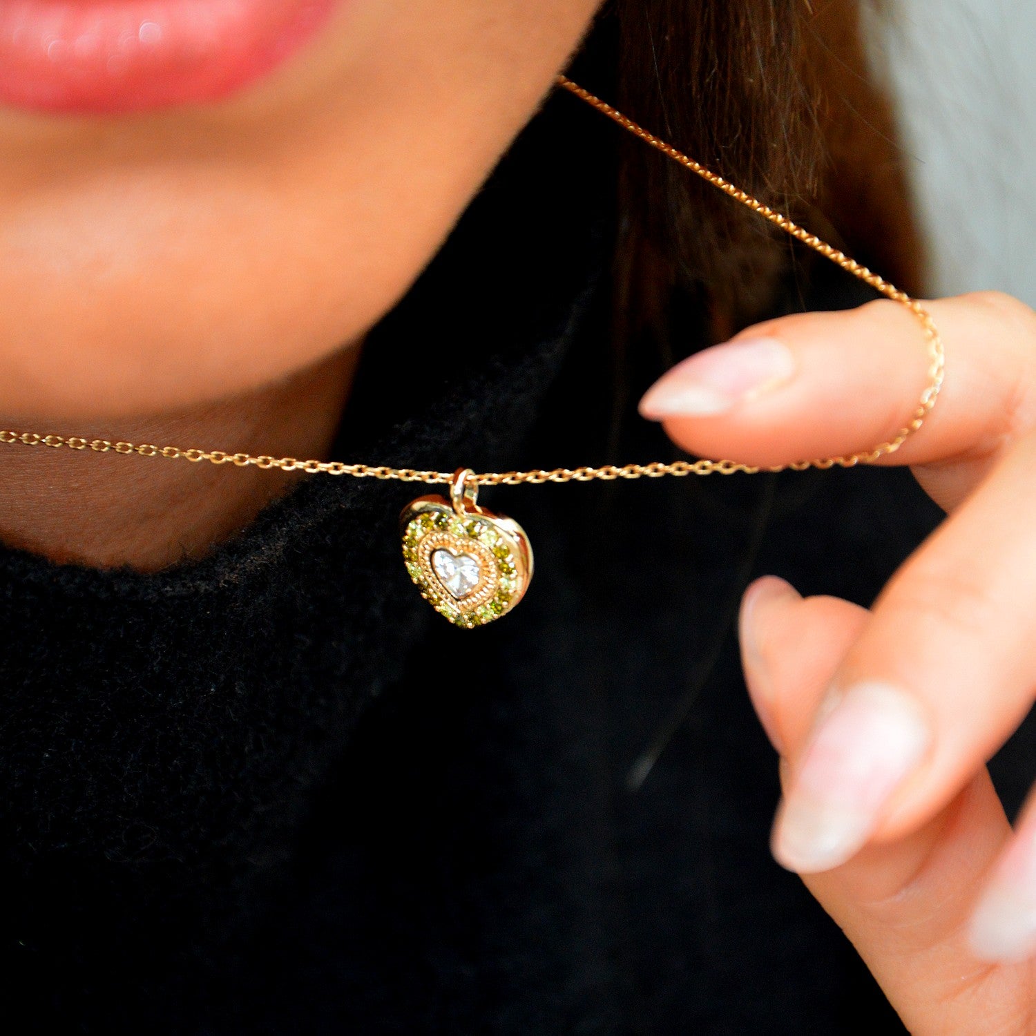 Collier Amour - Pendentif Amulette Cœur Plaqué Or 18K & Zirconium