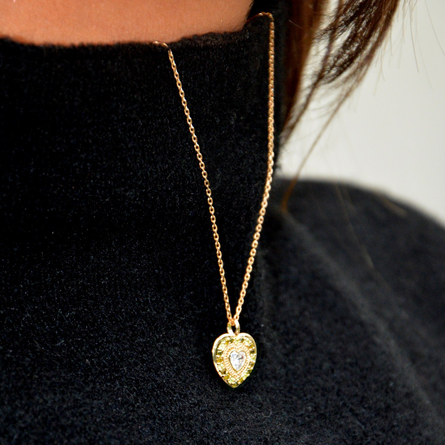 Collier Amour - Pendentif Amulette Cœur Plaqué Or 18K & Zirconium