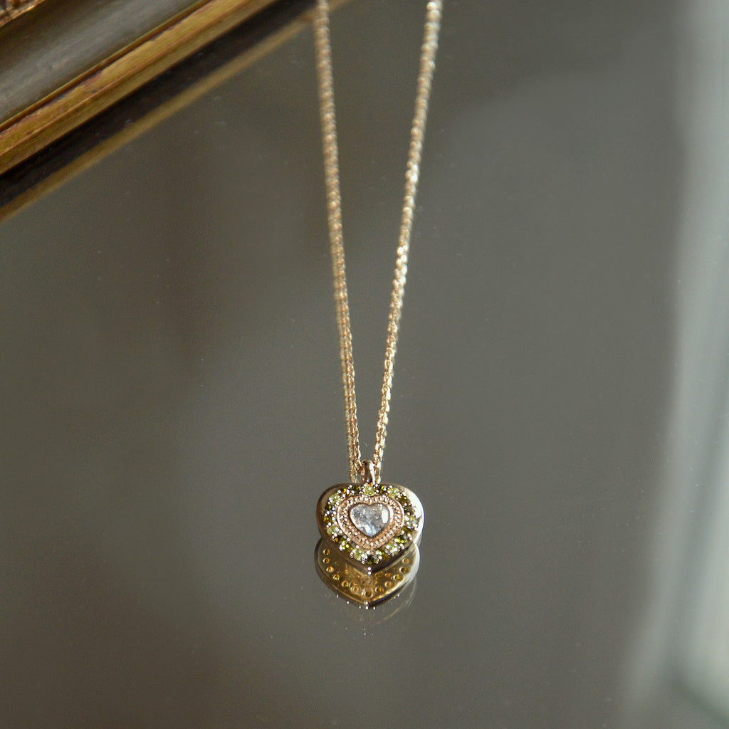 Collier Amour - Pendentif Amulette Cœur Plaqué Or 18K & Zirconium