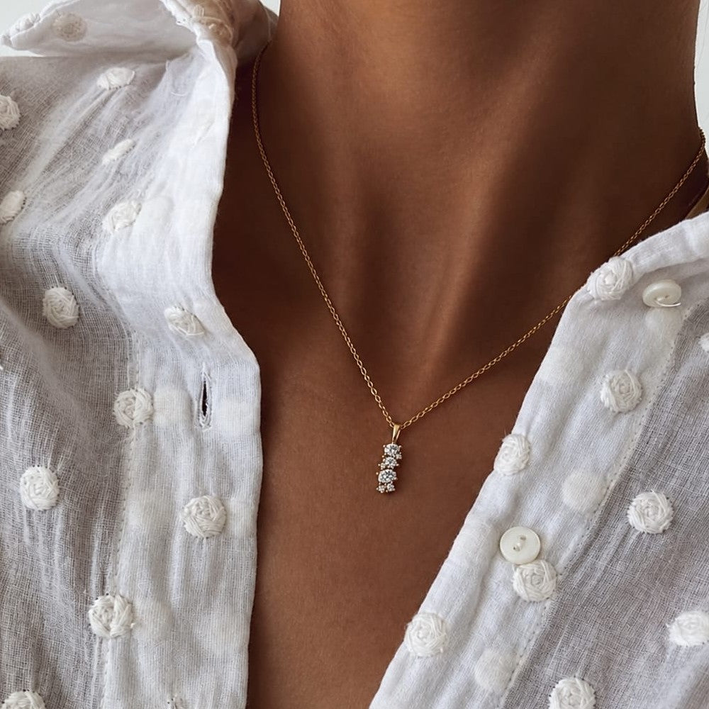 Collier Éclat Solitaire - Plaqué Or 18K & Zirconiums