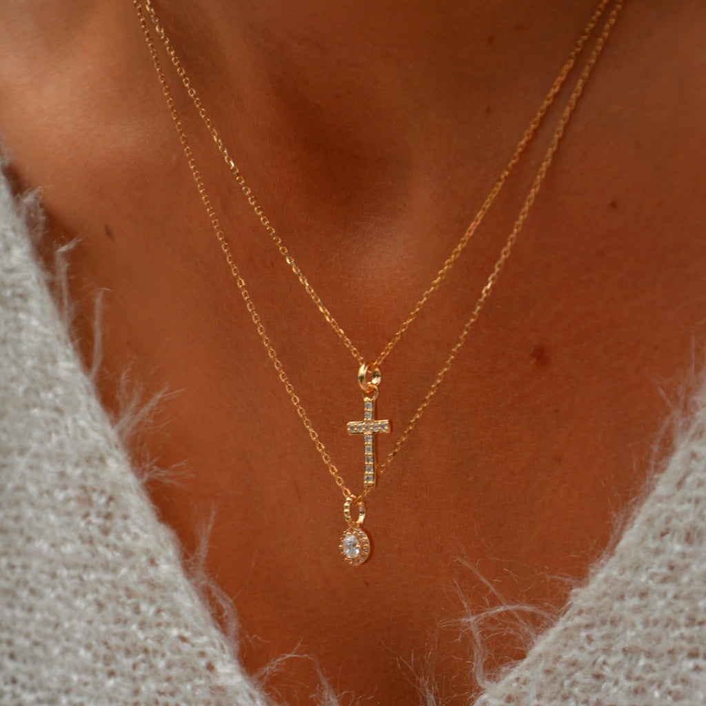 Collier Croix - Plaqué Or 18K et Zirconium - 2cm