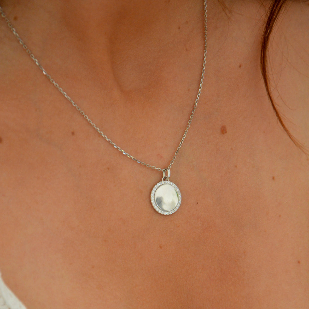Collier Médaille - Pendentif Argent 925 Rhodié & Zirconium