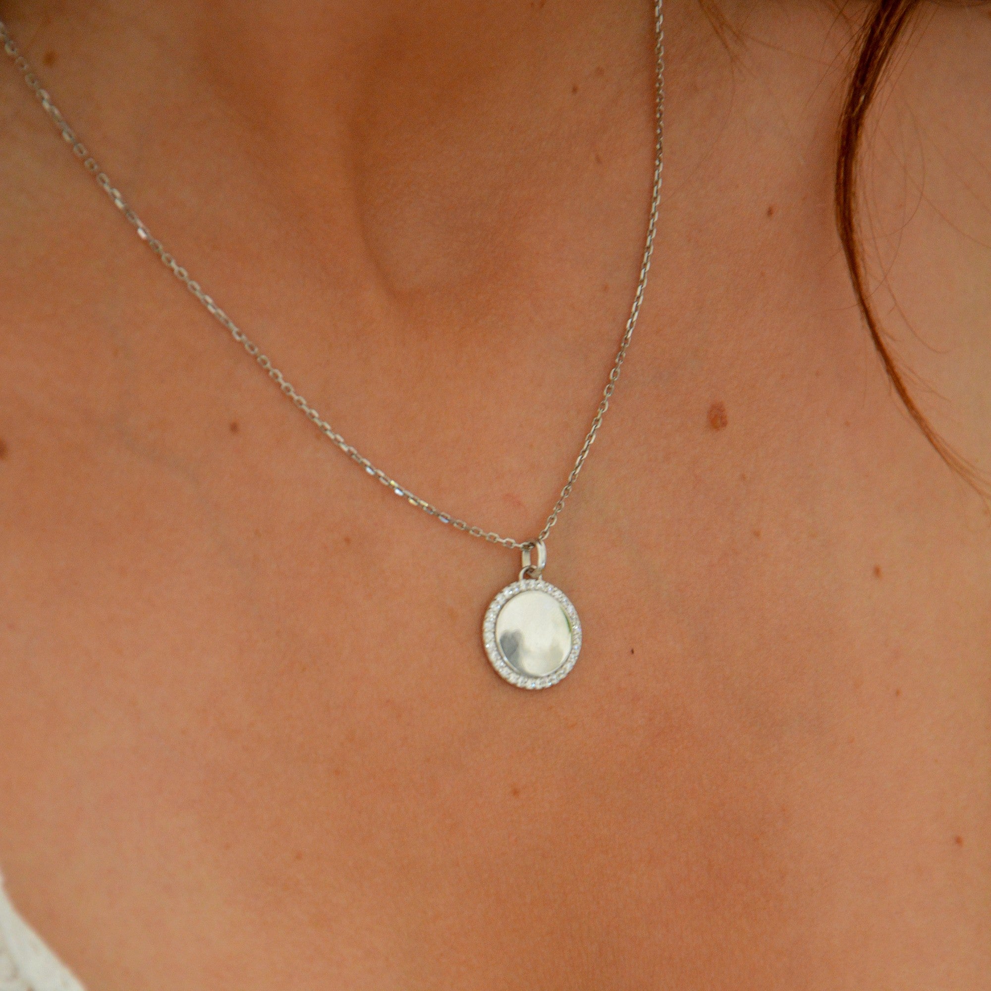 Collier Médaille - Pendentif Argent 925 Rhodié & Zirconium
