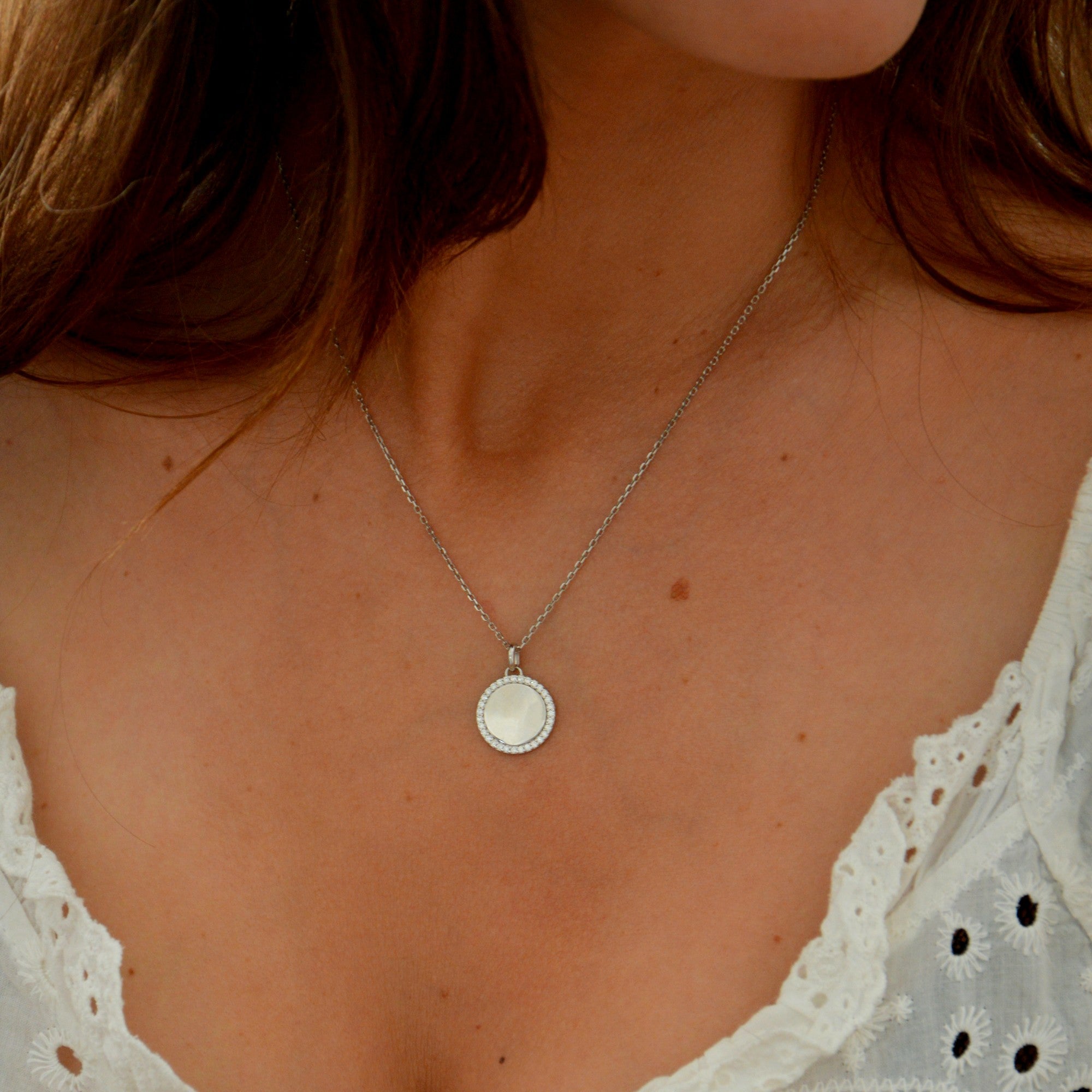 Collier Médaille - Pendentif Argent 925 Rhodié & Zirconium