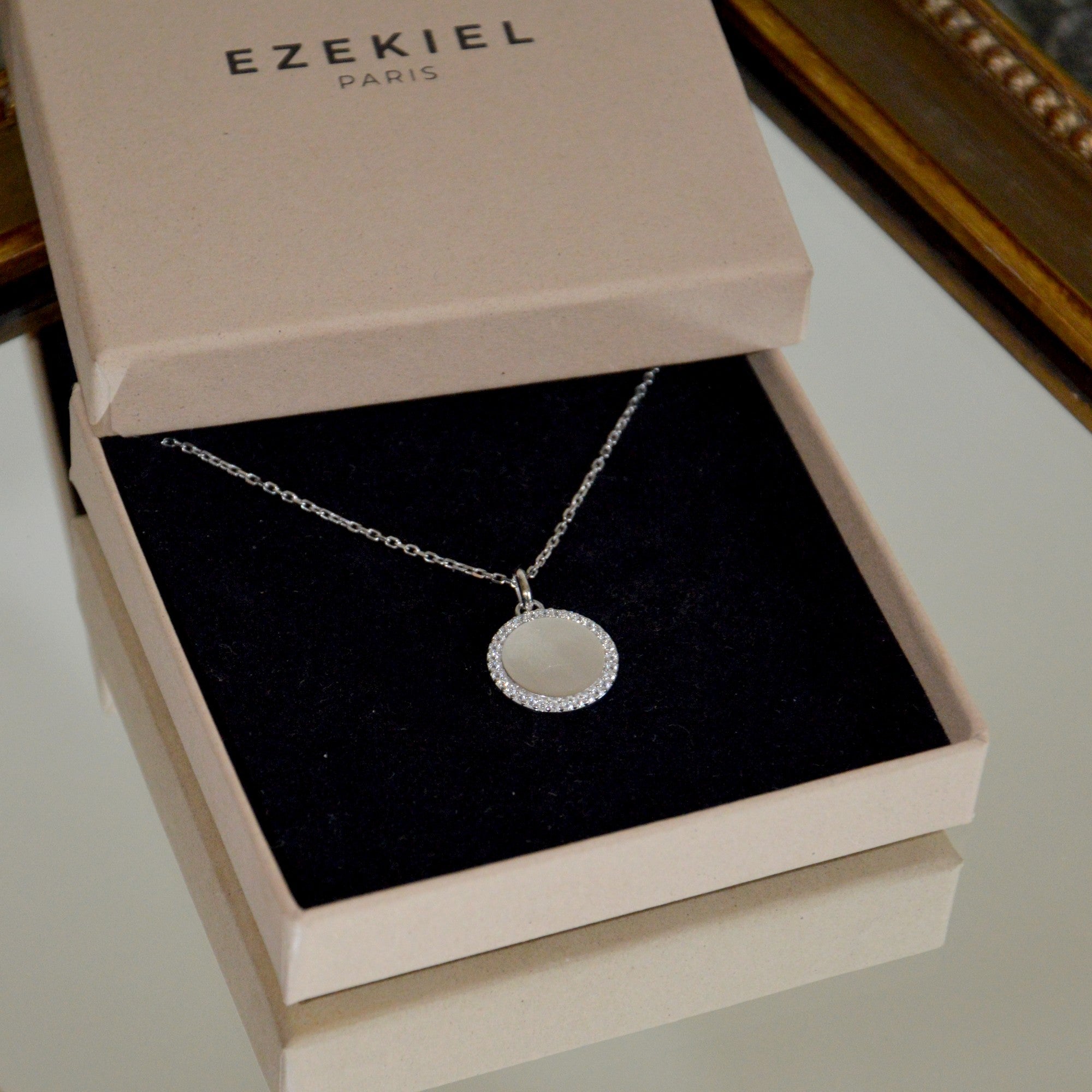 Collier Médaille - Pendentif Argent 925 Rhodié & Zirconium