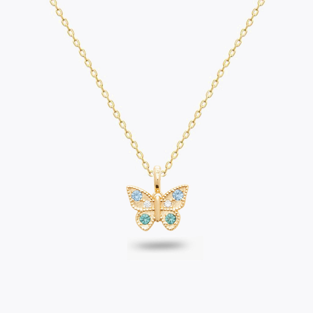 Collier Papillon - Plaqué Or 18K et Zirconium Bleu
