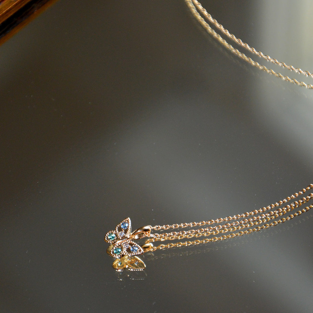 Collier Papillon - Plaqué Or 18K et Zirconium Bleu