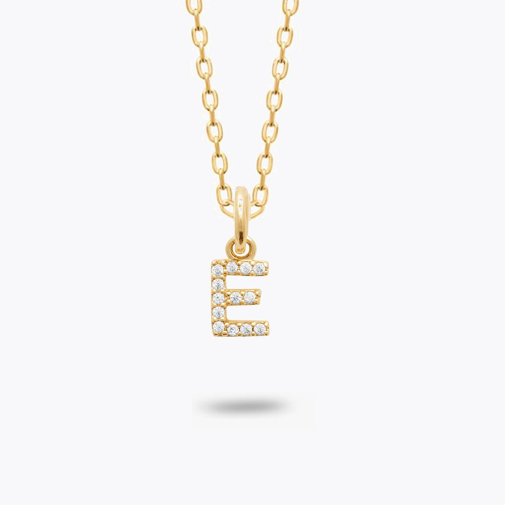 Collier Lettre E - Pendentif Initiale Prénom Plaqué Or 18K et Zirconiums