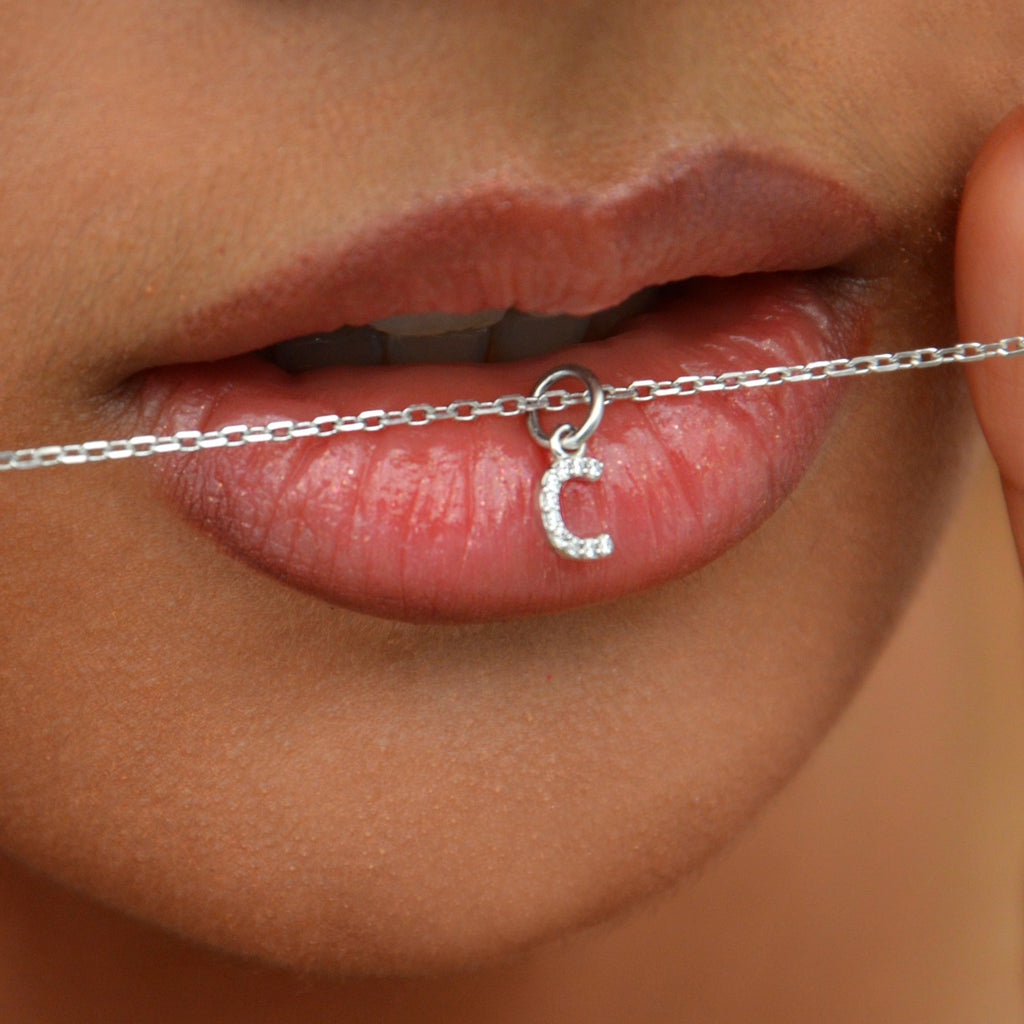 Collier Lettre Prénom - Pendentif Initiale Argent 925 Rhodié et Zirconiums