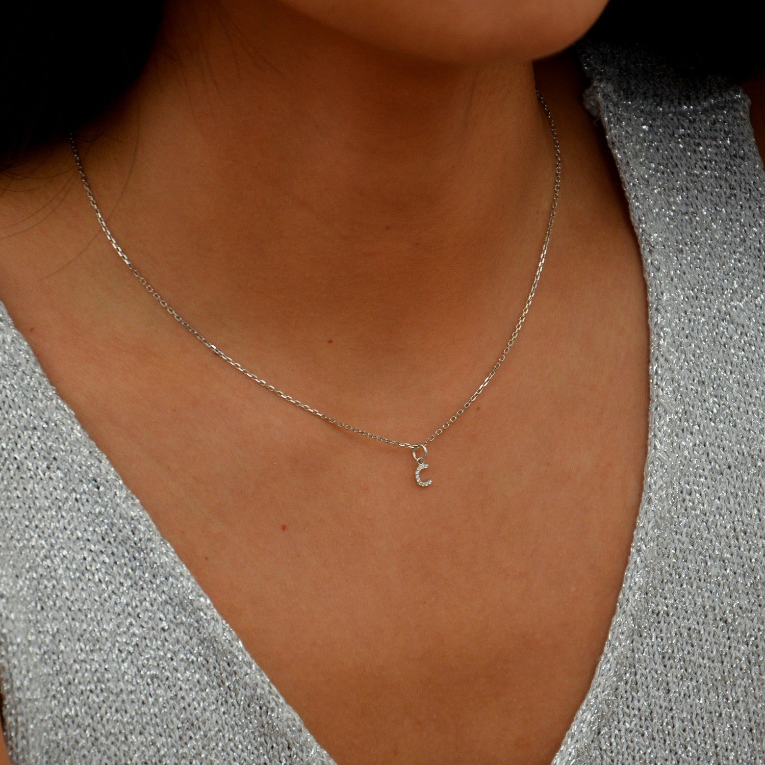 Collier Lettre Prénom - Pendentif Initiale Argent 925 Rhodié et Zirconiums