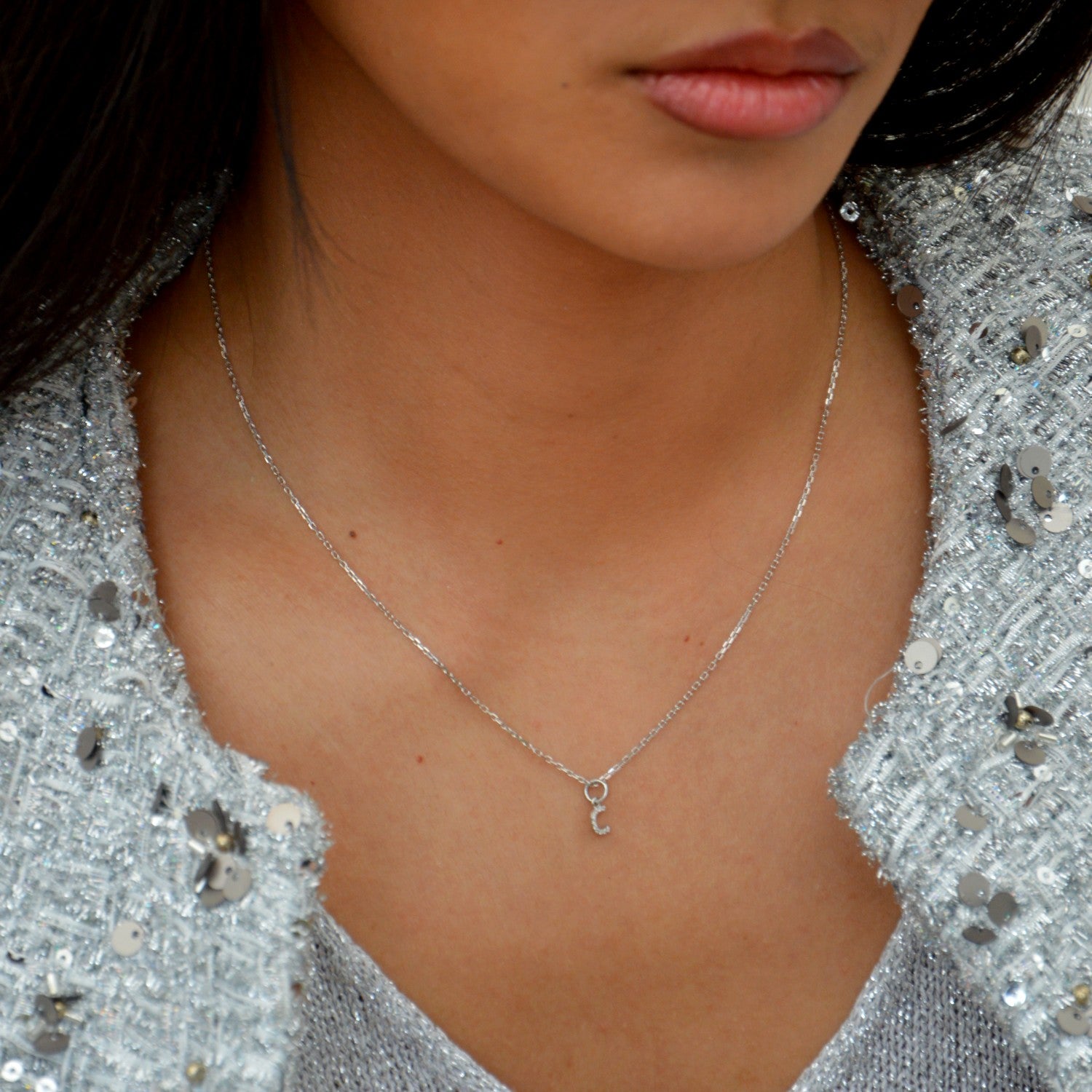 Collier Lettre Prénom - Pendentif Initiale Argent 925 Rhodié et Zirconiums