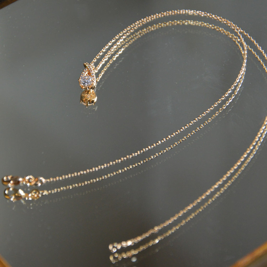 Collier Amour Libre - Pendentif Goutte Plaqué Or 18K & Zirconium