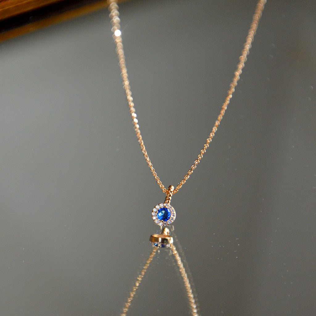 Collier Eternity - Plaqué Or 18K et Zirconium Bleu Saphir - 1cm