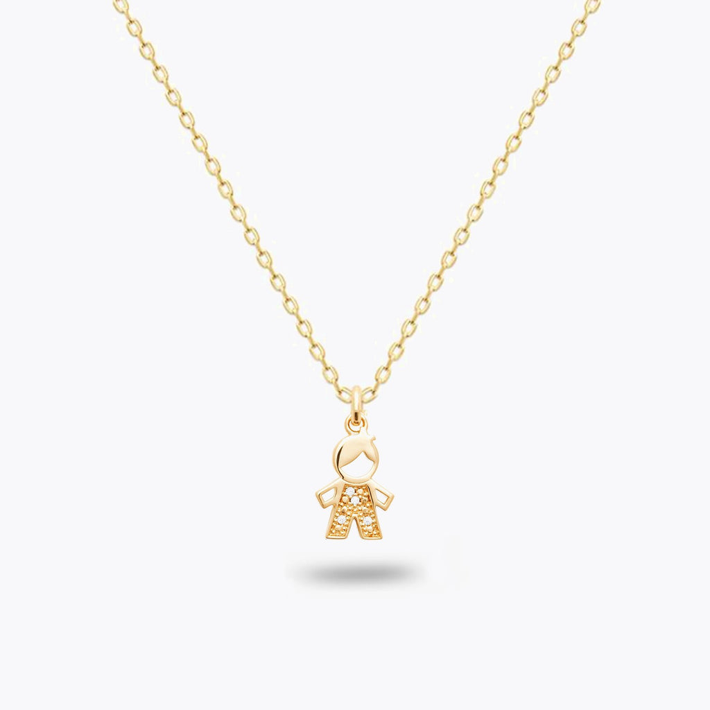 Collier Composition Famille - Pendentif Fille et Garçon - Plaqué Or 18K et Zirconiums