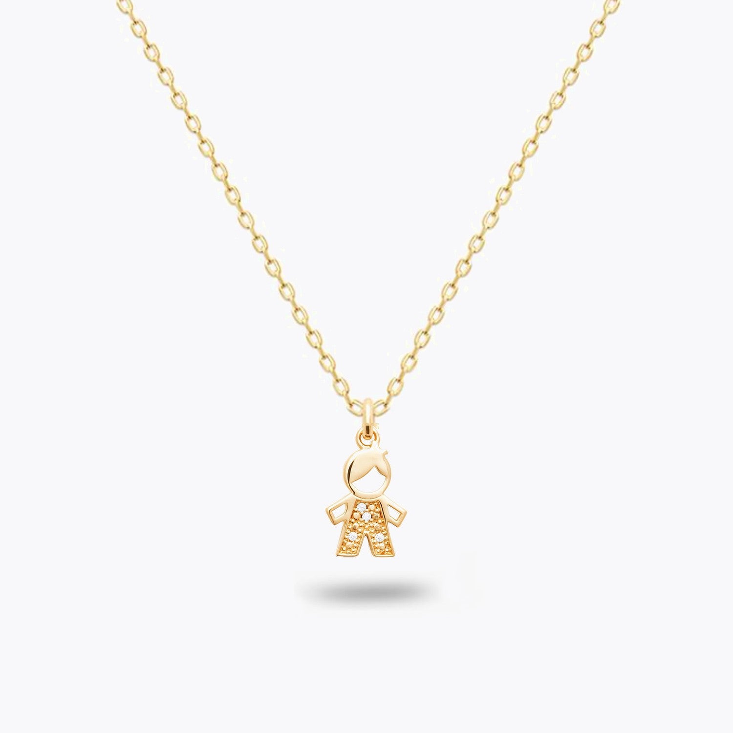 Collier Composition Famille - Pendentif Fille et Garçon - Plaqué Or 18K et Zirconiums