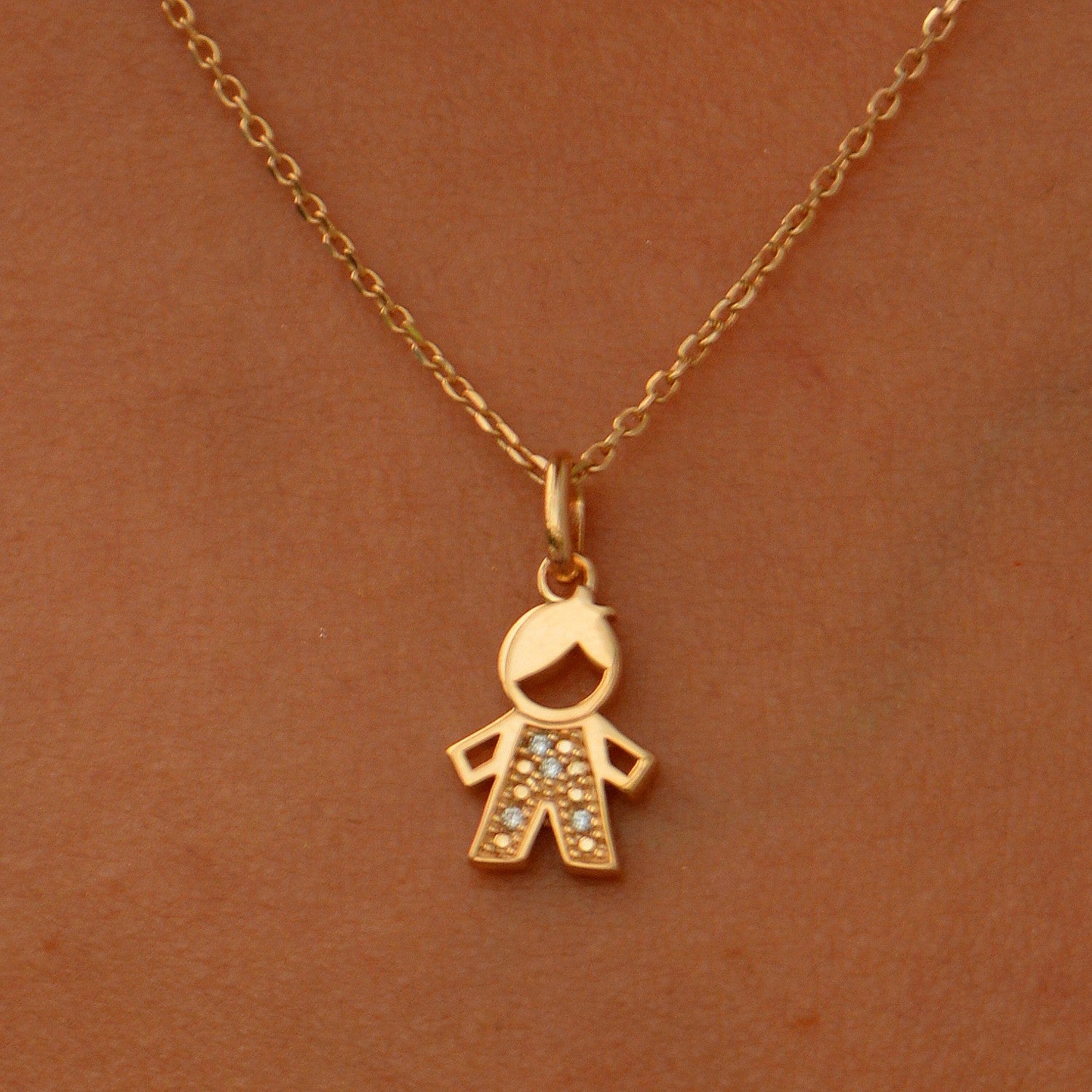 Collier Composition Famille - Pendentif Fille et Garçon - Plaqué Or 18K et Zirconiums