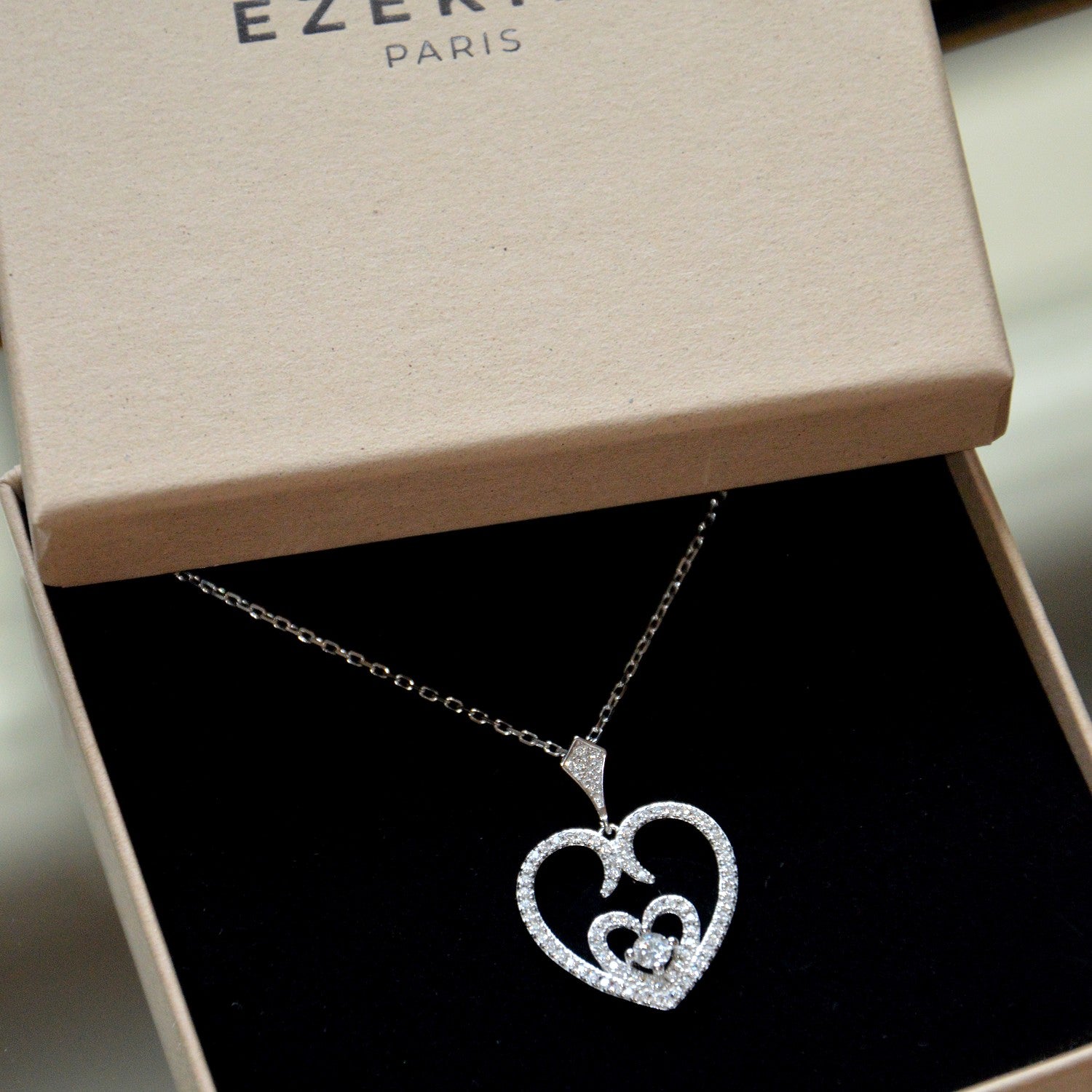 Collier Cœur True Love - Argent 925 Rhodié et Zirconium
