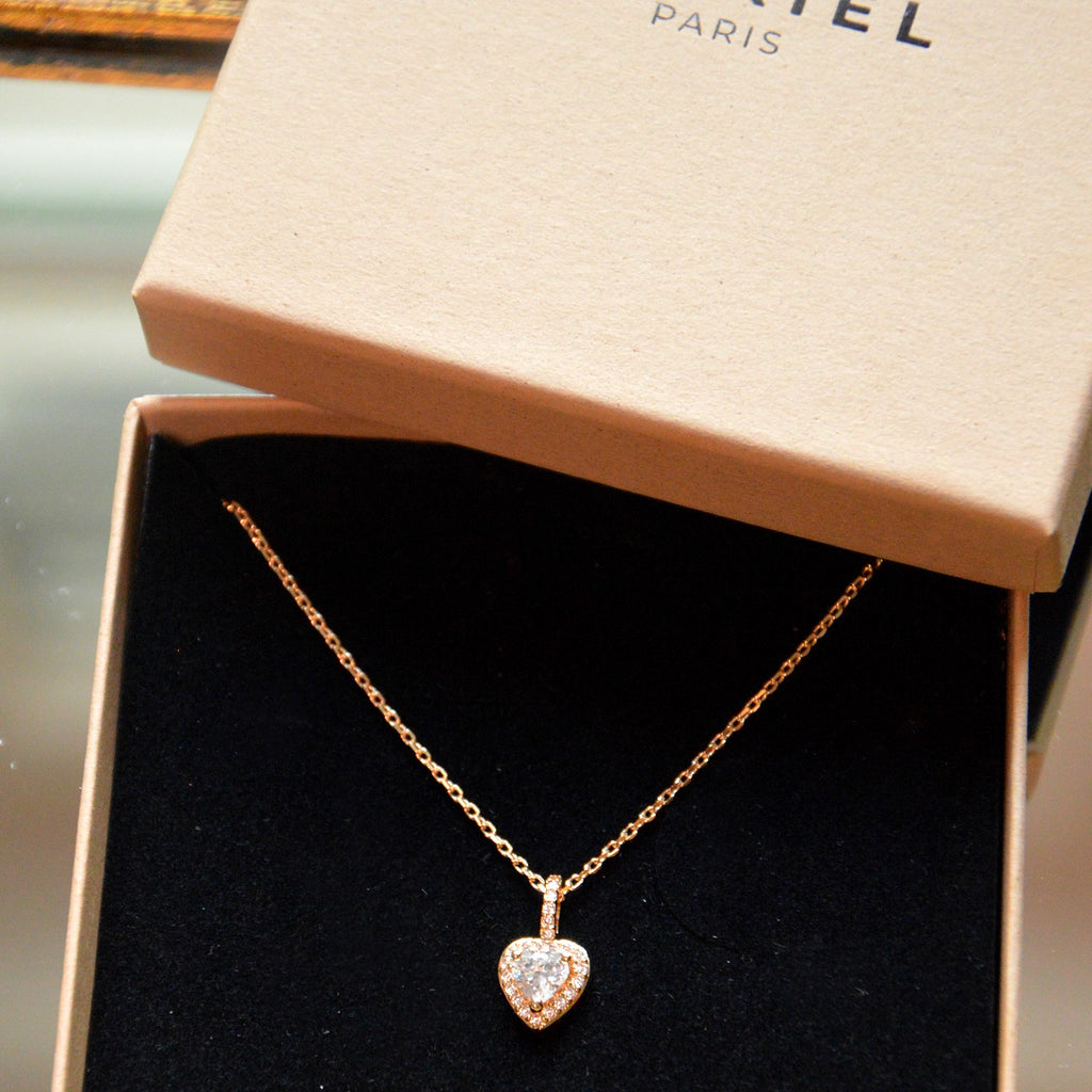 Collier Valentine - Pendentif Coeur Plaqué Or 18K & Zirconium