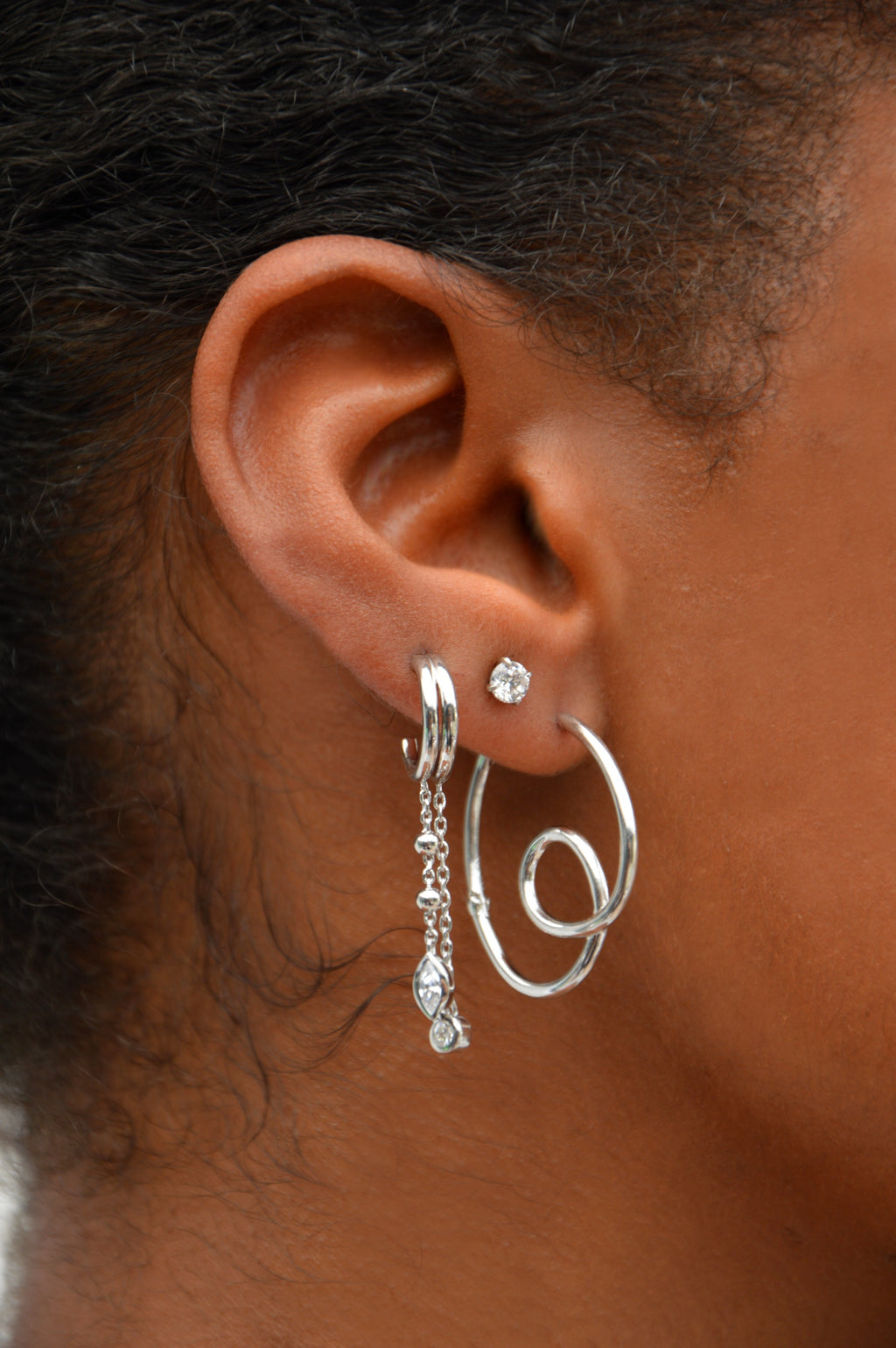 Boucles d'Oreilles Arabesque - Créoles Argent 925 Rhodié - 5cm