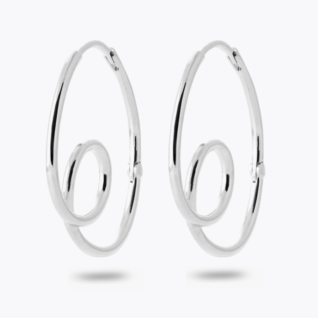 Boucles d'Oreilles Arabesque - Créoles Argent 925 Rhodié - 5cm