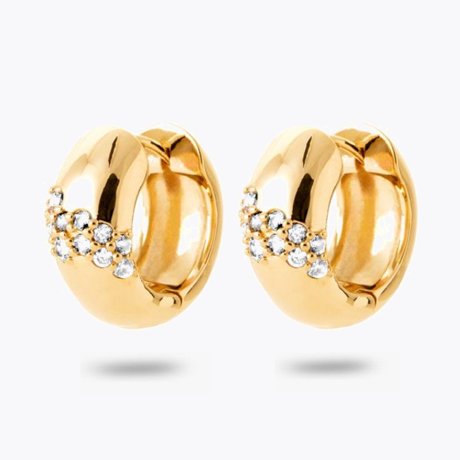 Boucles d'Oreilles Gabrielle - Créoles Epaisses Plaqué Or 18K et Zirconiums - 2cm