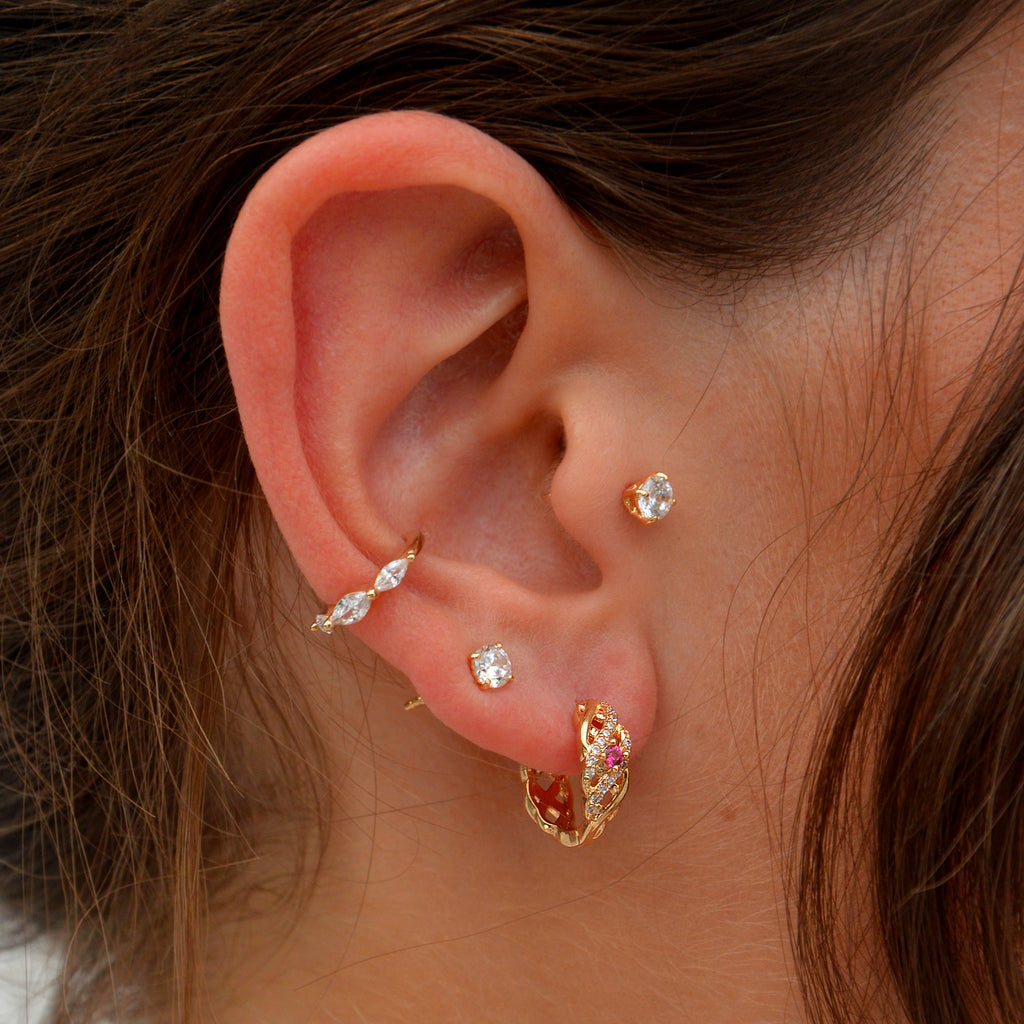 Boucles d'Oreilles Griselda - Créoles Plaqué Or 18K et Cristaux et Zirconiums - 1,5cm