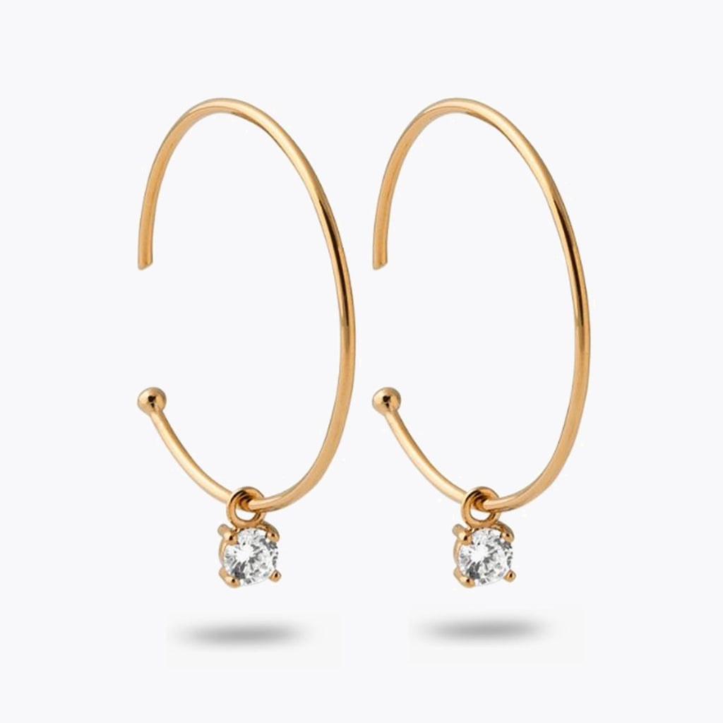 Boucles d'Oreilles Kylie - Créoles Plaqué Or 18 et Zirconium - 5cm