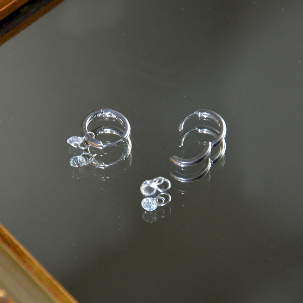 Boucles d'Oreilles Marie - Créoles Charm - Argent 925 Rhodié et Cristal
