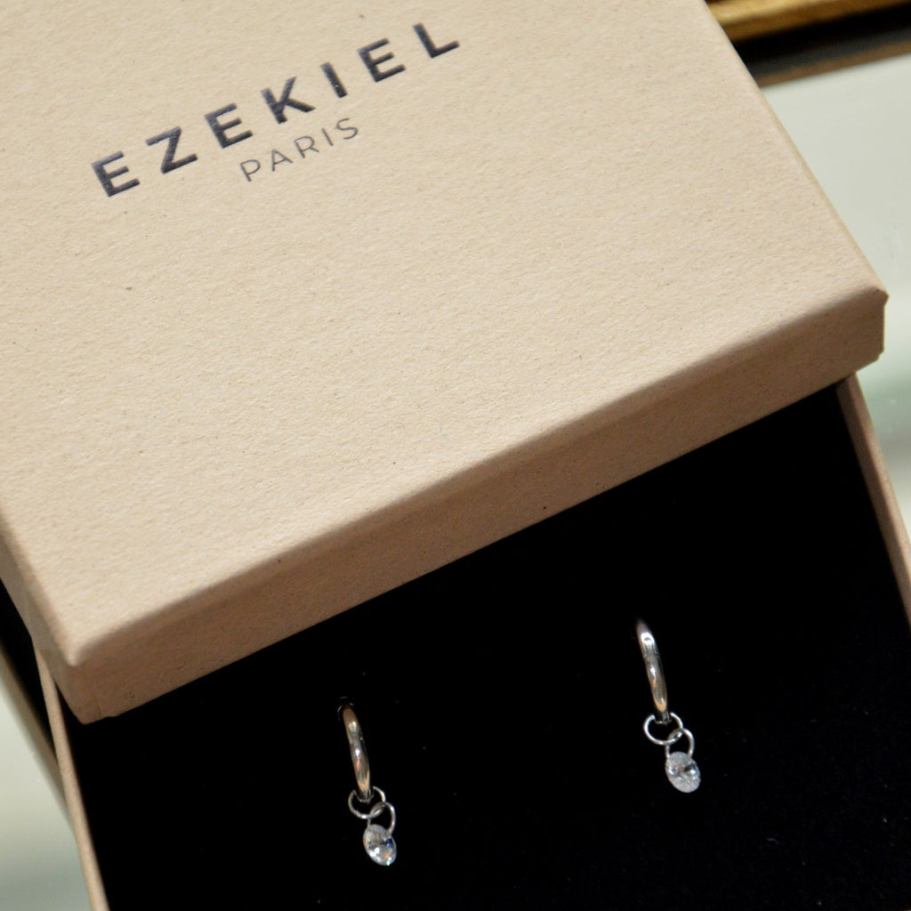Boucles d'Oreilles Marie - Créoles Charm - Argent 925 Rhodié et Cristal