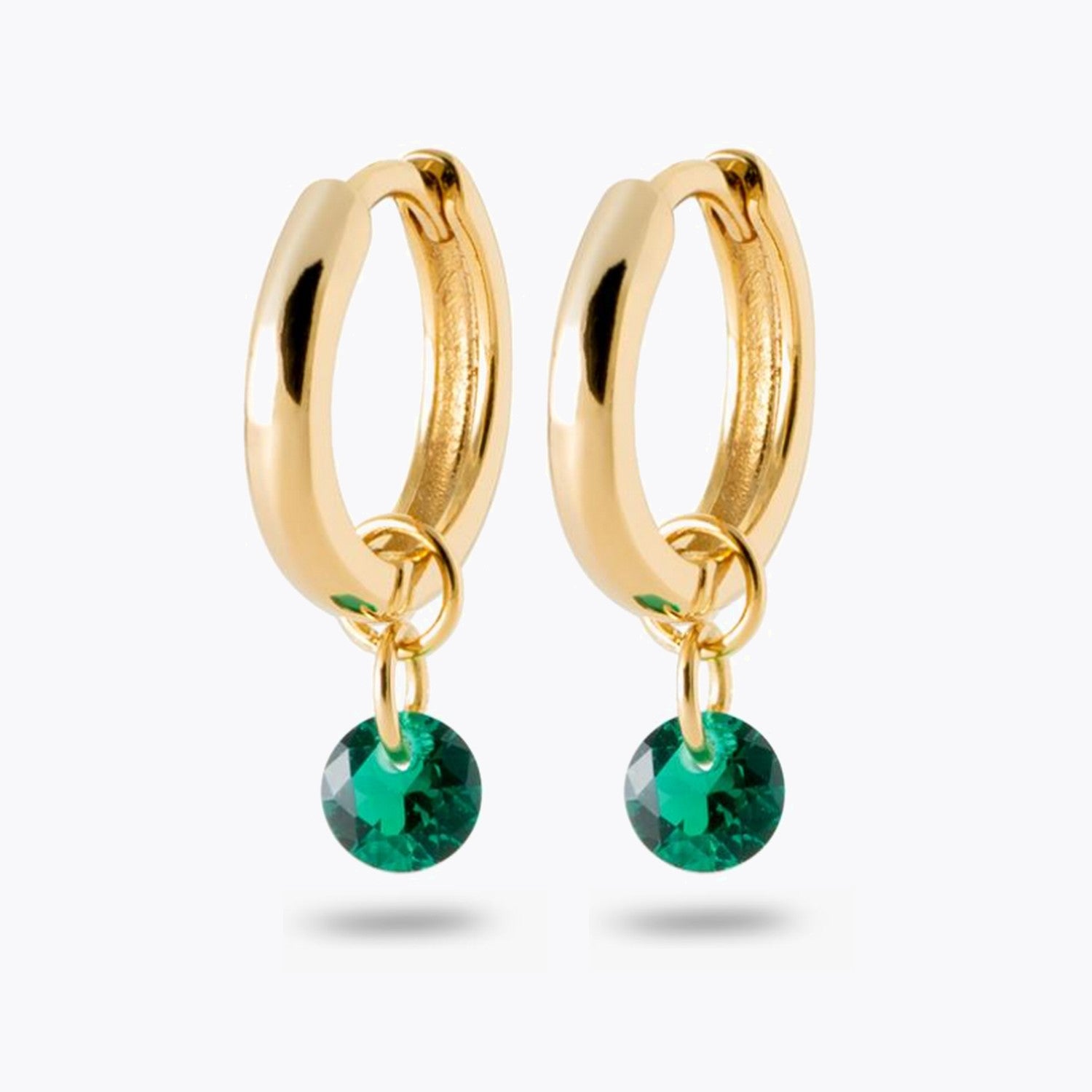 Boucles d'Oreilles Marie - Créoles Pendentif Vert - Plaqué Or 18K et Cristal