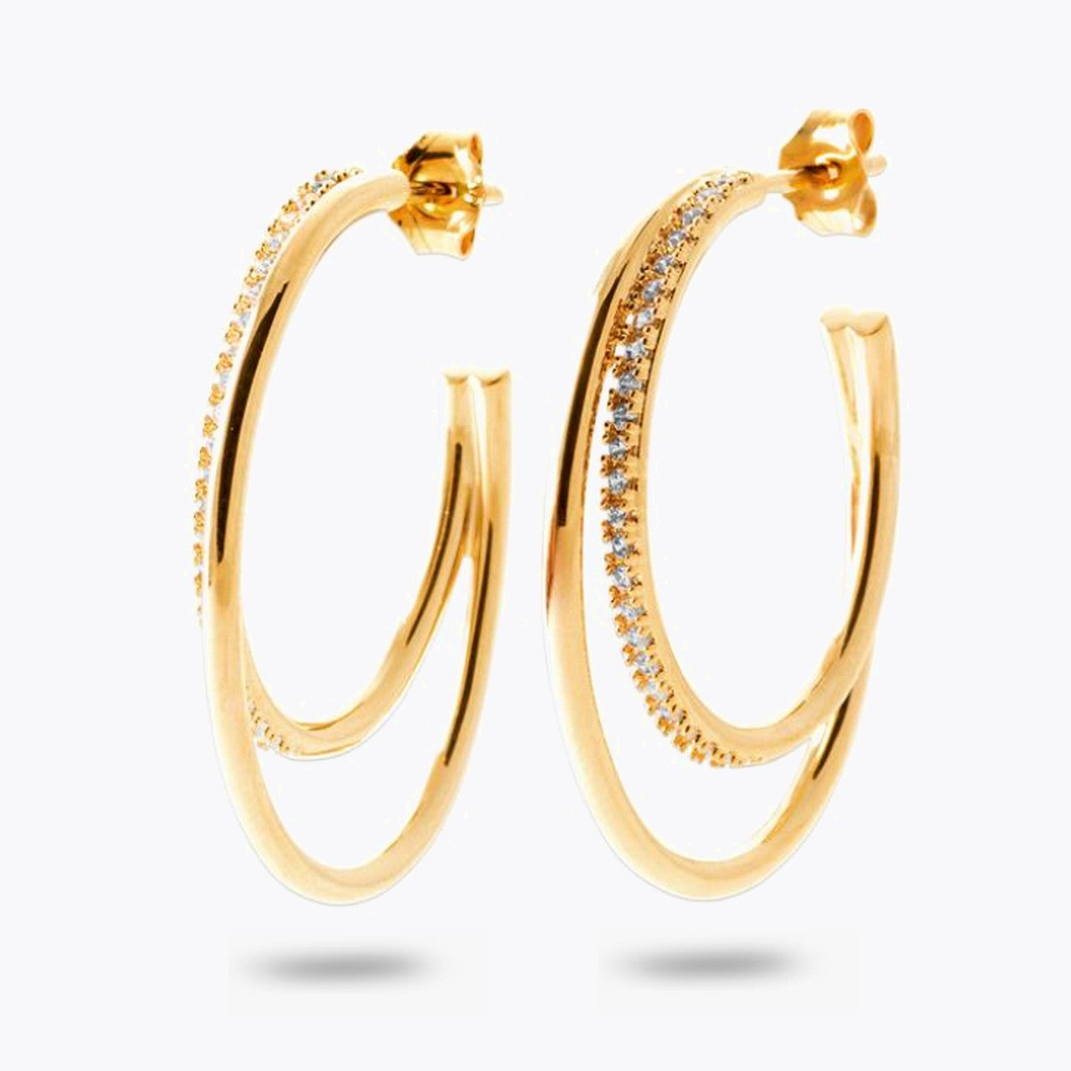 Boucles d'Oreilles Mila - Créoles Plaqué Or 18K et Zirconiums