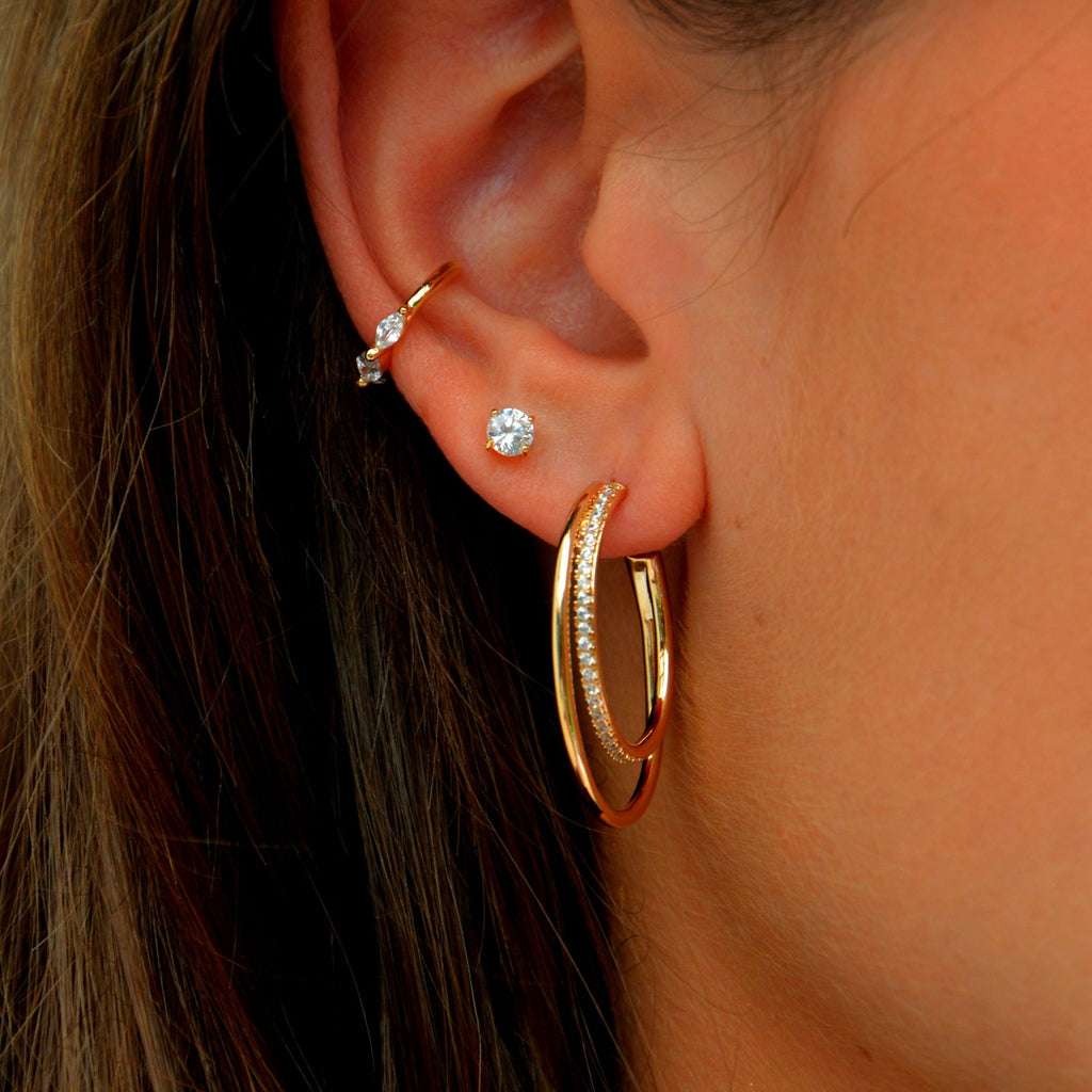 Boucles d'Oreilles Mila - Créoles Plaqué Or 18K et Zirconiums