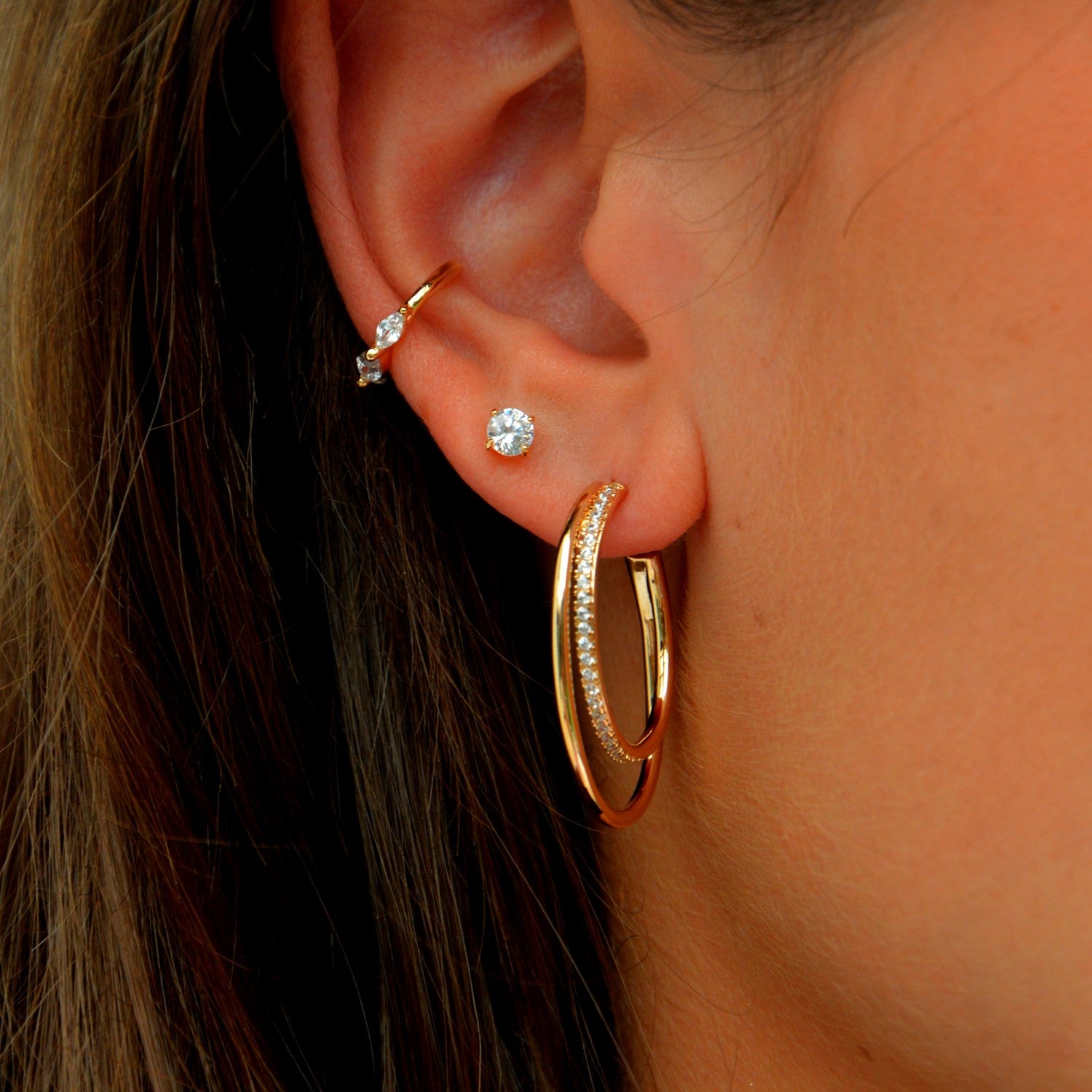 Boucles d'Oreilles Forever - Brillants Oreilles Plaqué Or 18 et Zirconium - 4mm