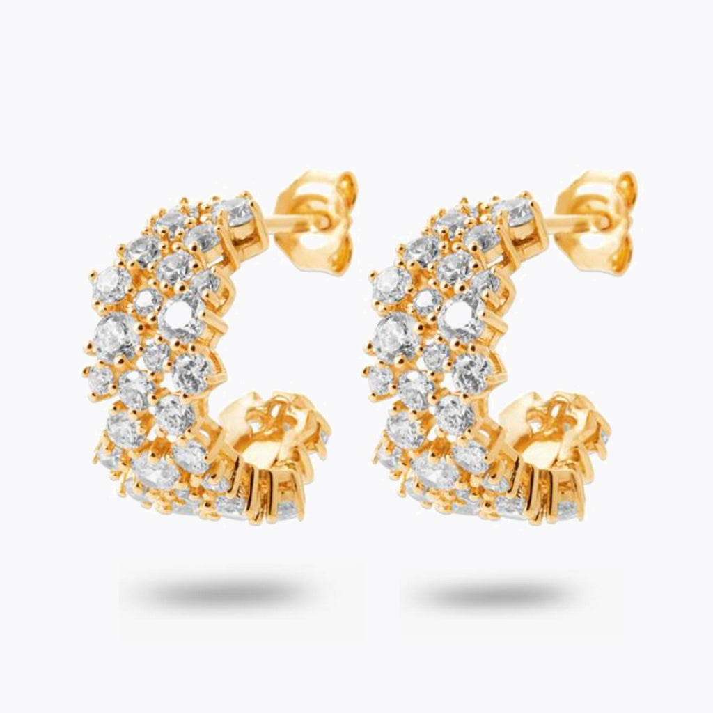 Boucles d'Oreilles Monica - Créoles Epaisses Plaqué Or 18K et Zirconiums - 2cm