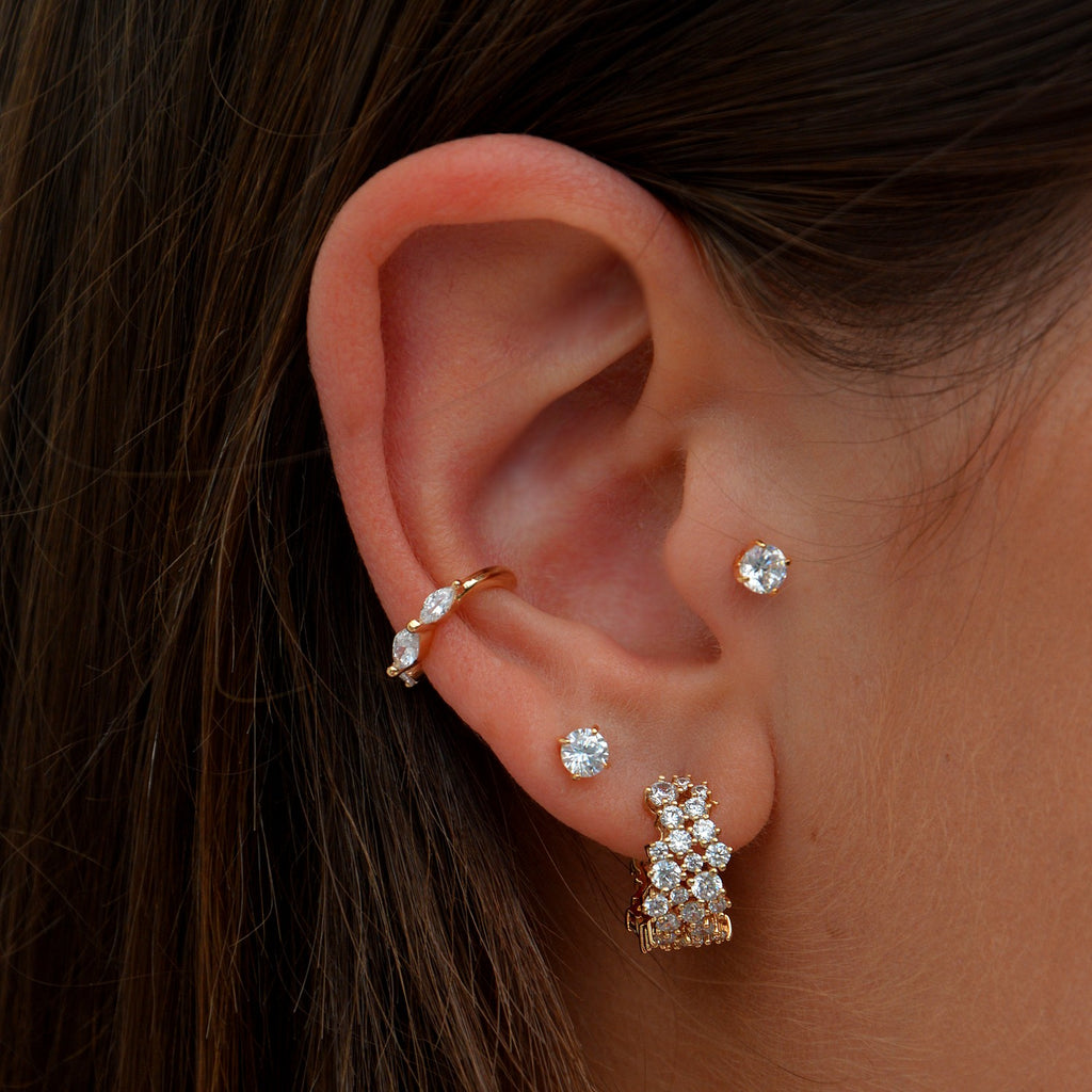 Boucles d'Oreilles Forever - Brillants Oreilles Plaqué Or 18 et Zirconium - 4mm