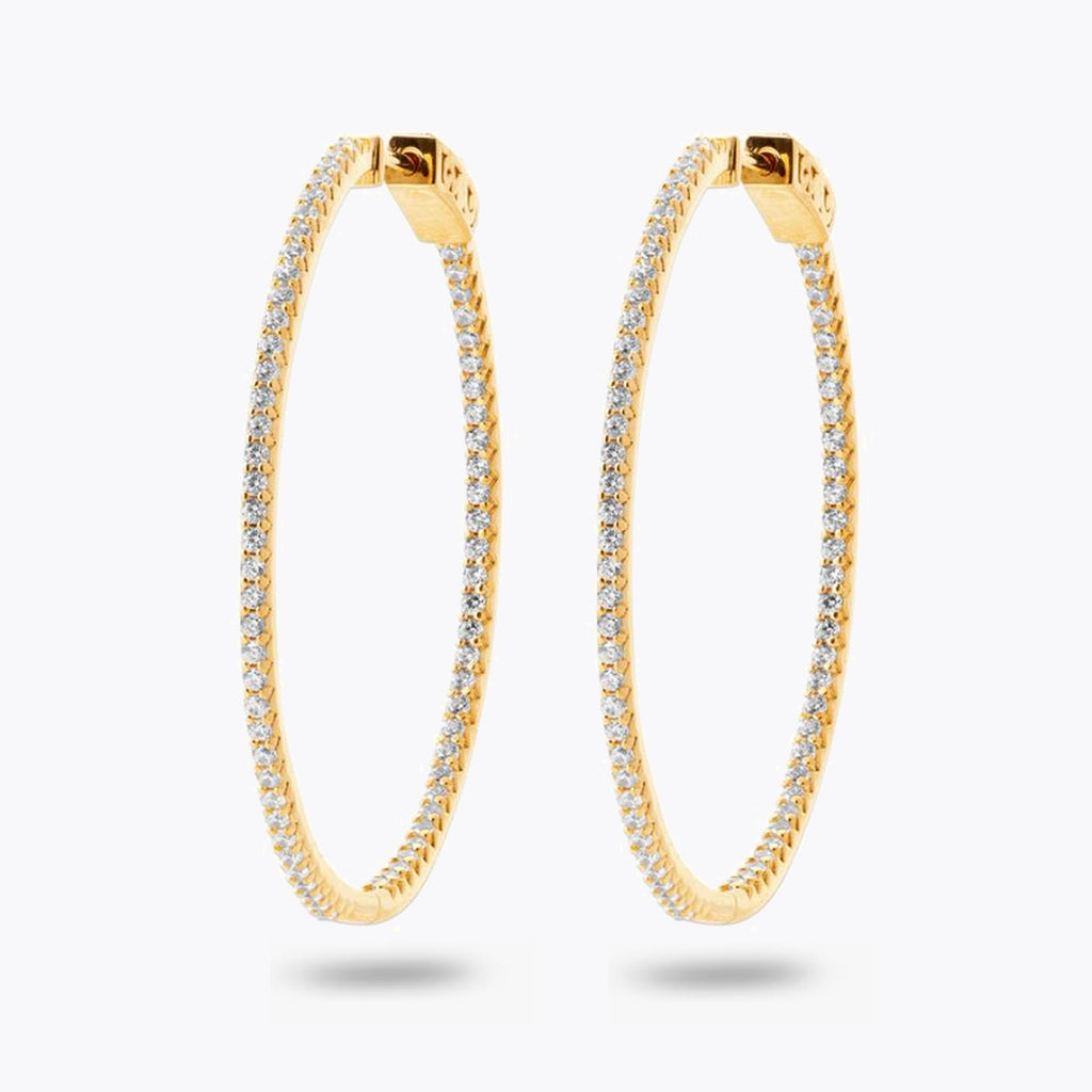 Boucles d'Oreilles Paola - Créoles Plaqué Or 18K et Zirconiums - 6cm