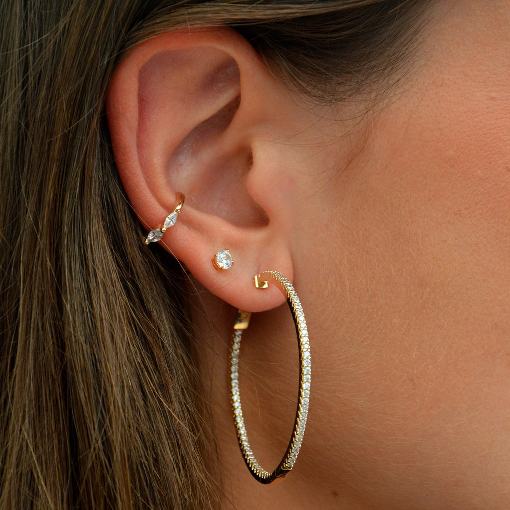 Boucles d'Oreilles Paola - Créoles Plaqué Or 18K et Zirconiums - 6cm