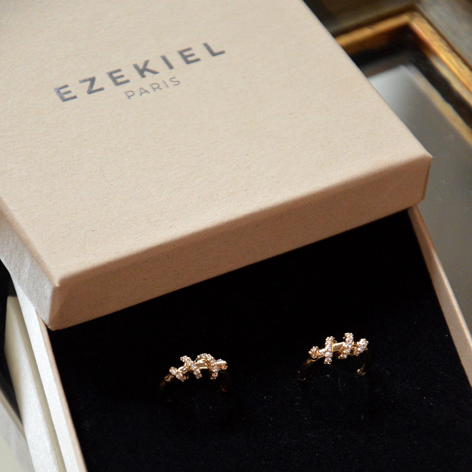 Boucles d'Oreilles The Divine - Créoles Torsades Plaqué Or 18K et Zirconiums - 2cm