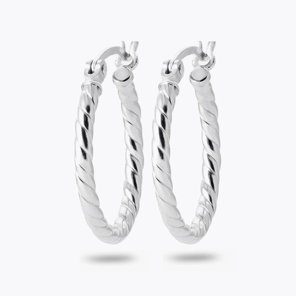 Boucles d'Oreilles The Goddess - Créoles Torsadées Argent 925 Rhodié - 3cm