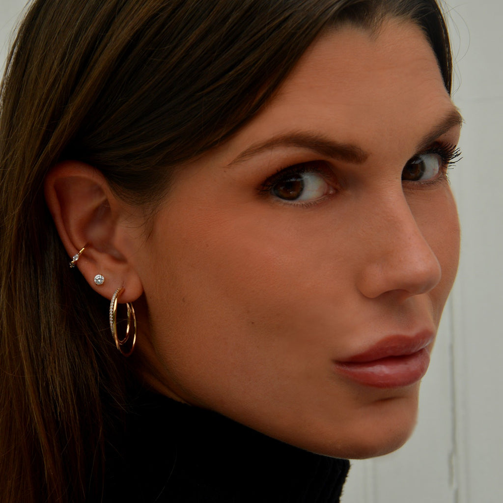 Boucles d'Oreilles Mila - Créoles Plaqué Or 18K et Zirconiums - 4cm